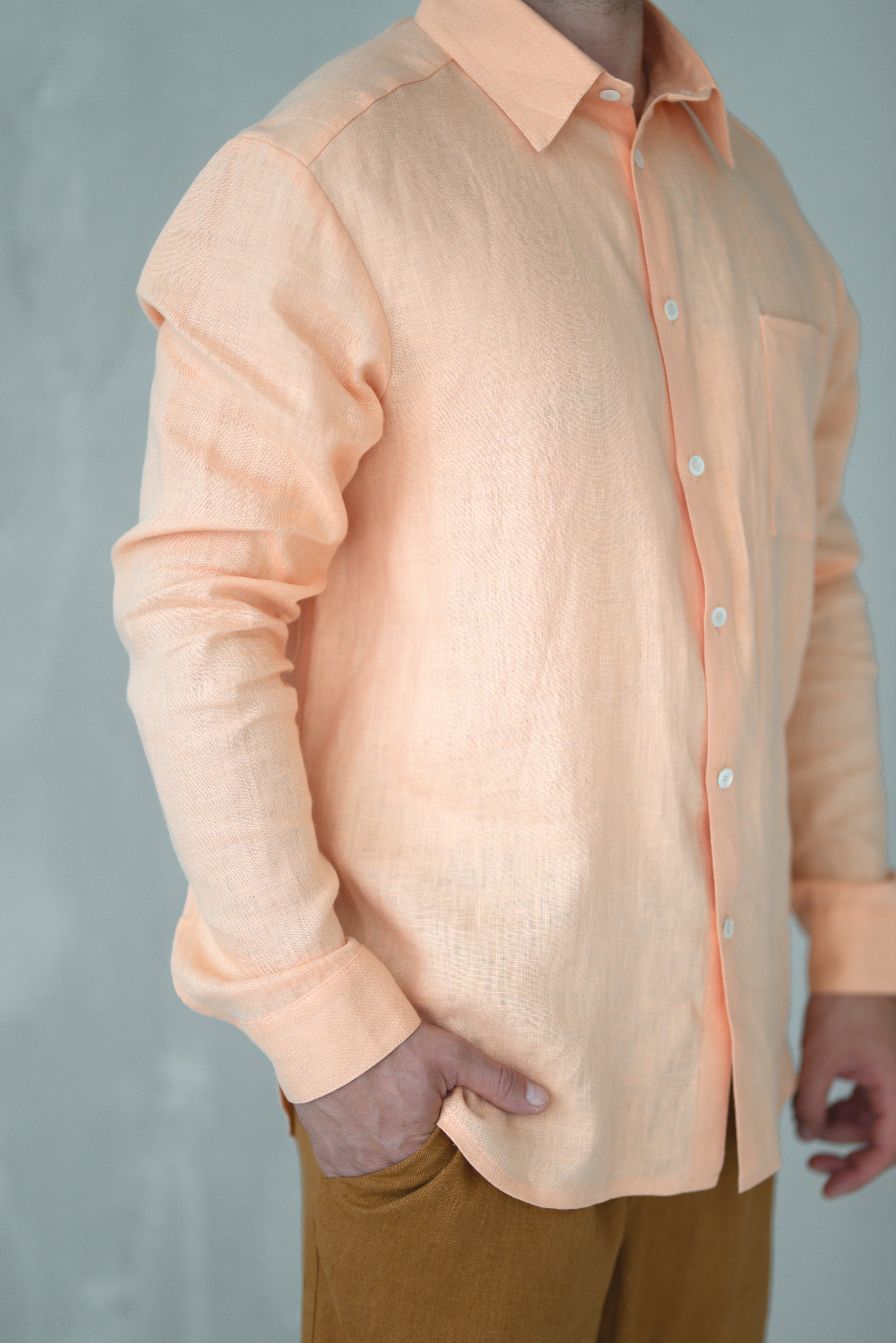 Linen Men Shirts CM018 in PEACH (3583)