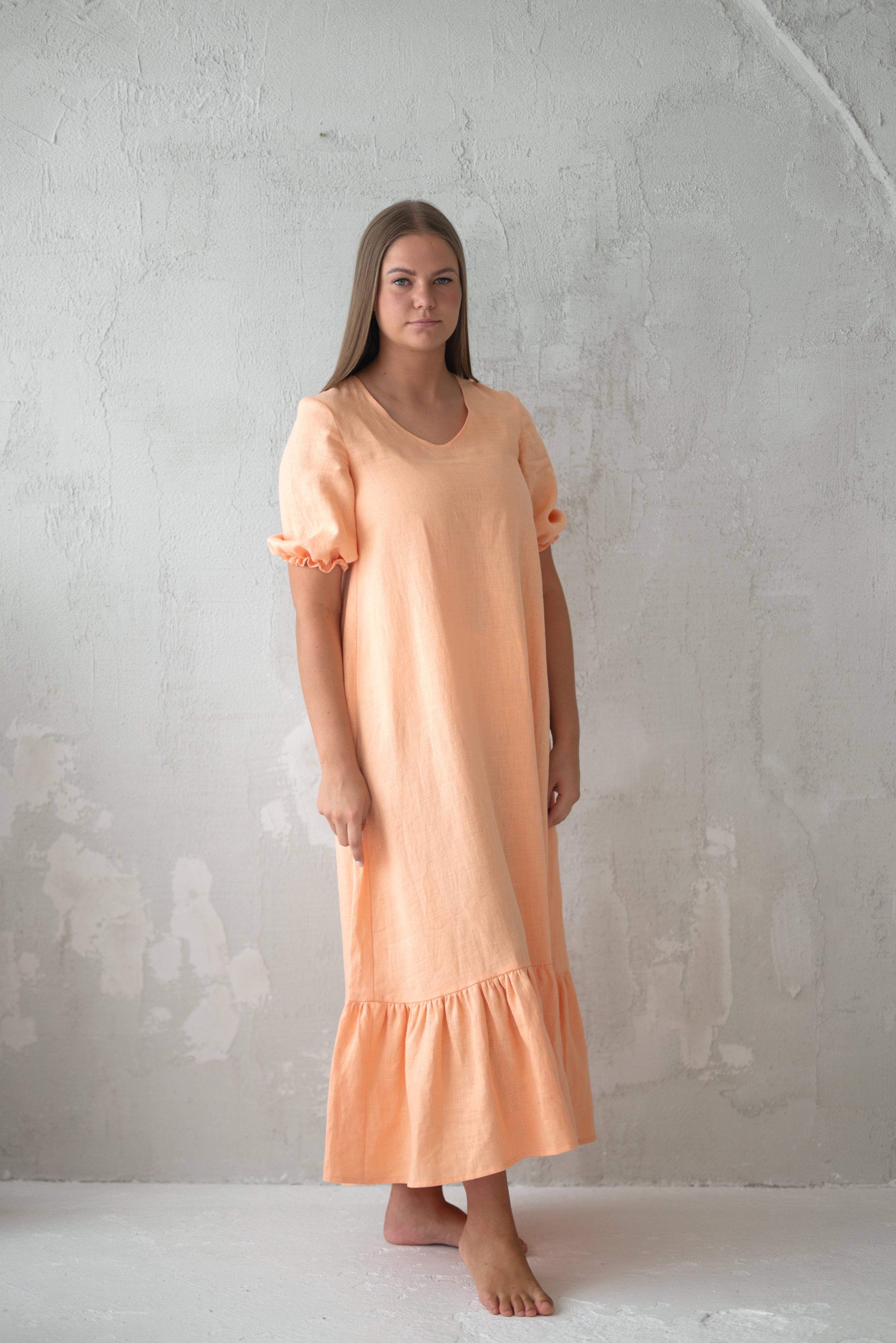 Linen dress CW023 in PEACH COLOUR (3583)