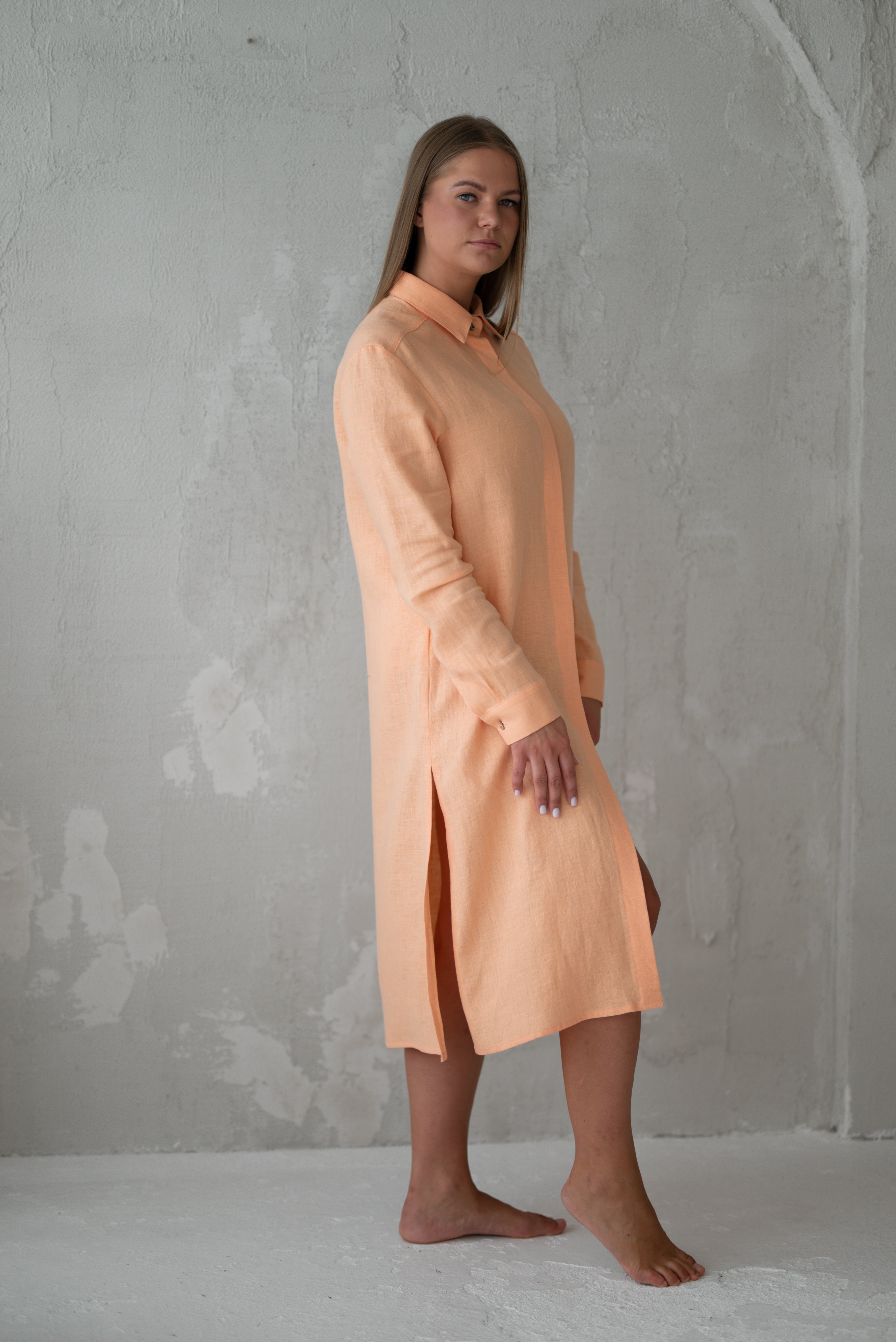 Beach linen tunic/dress CW008 with belt in PEACH COLOUR (3583)