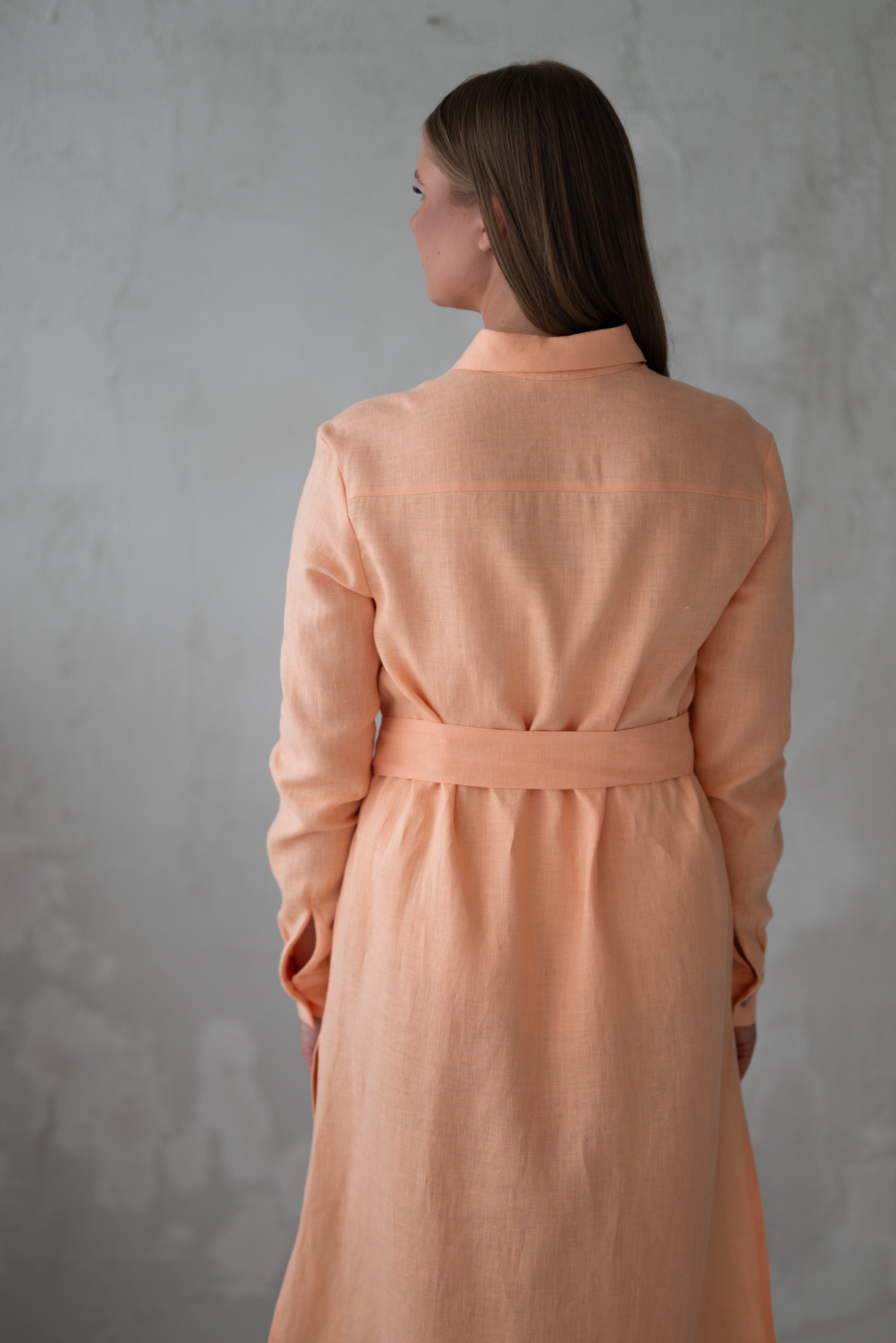 Beach linen tunic/dress CW008 with belt in PEACH COLOUR (3583)