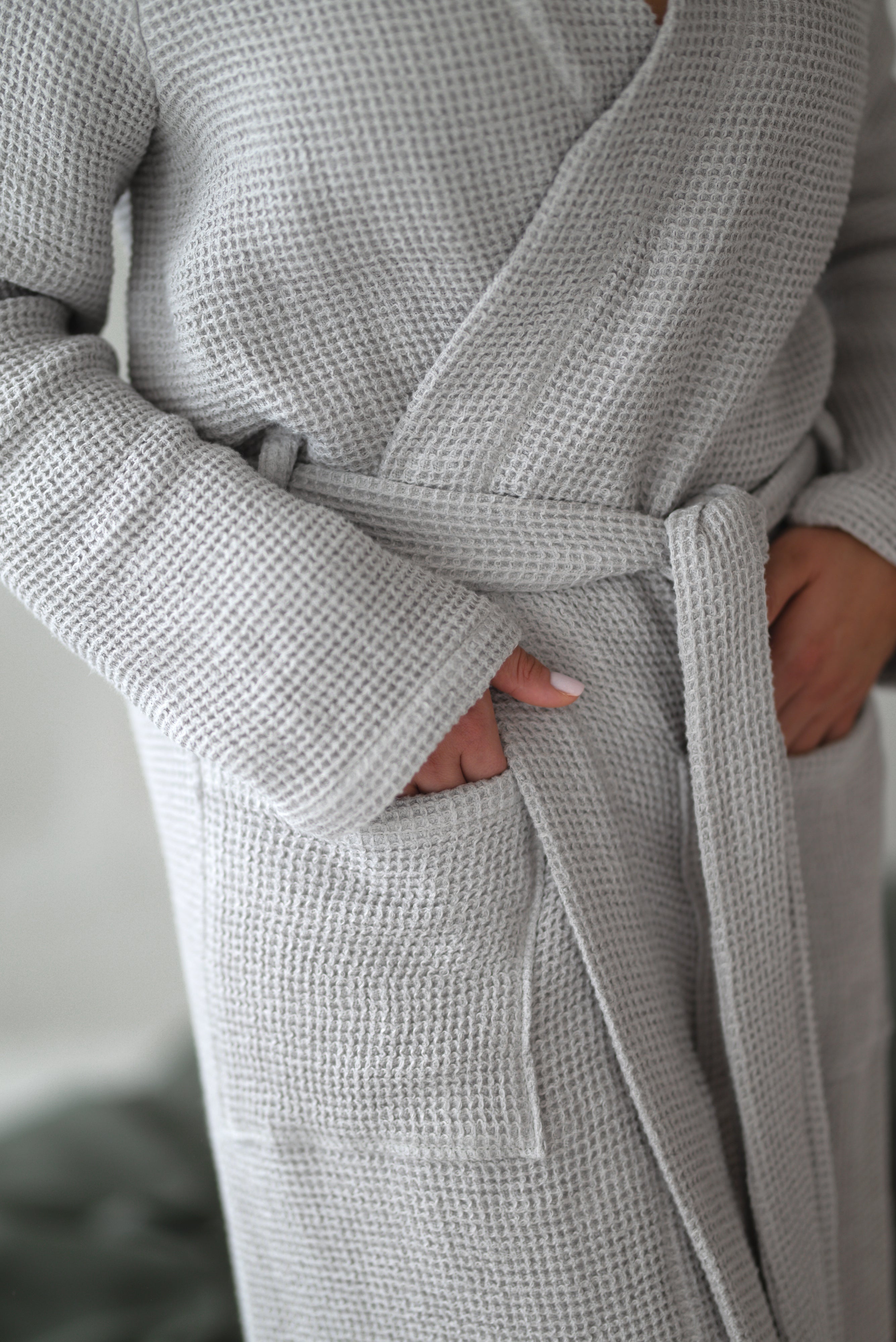 Linen Waffle Bathrobe BW024 in MOONSTRUCK